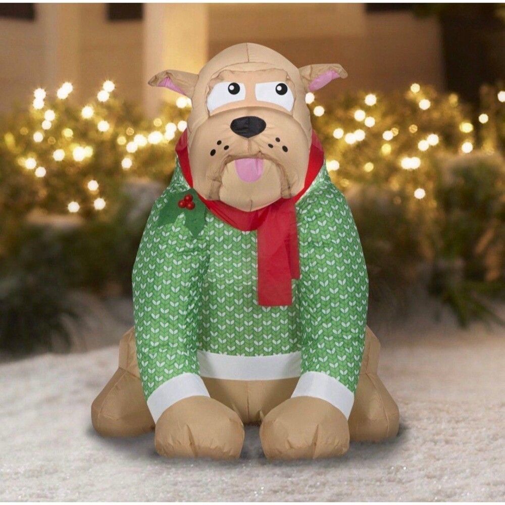 3ft Festive Holiday English Bulldog Inflatable